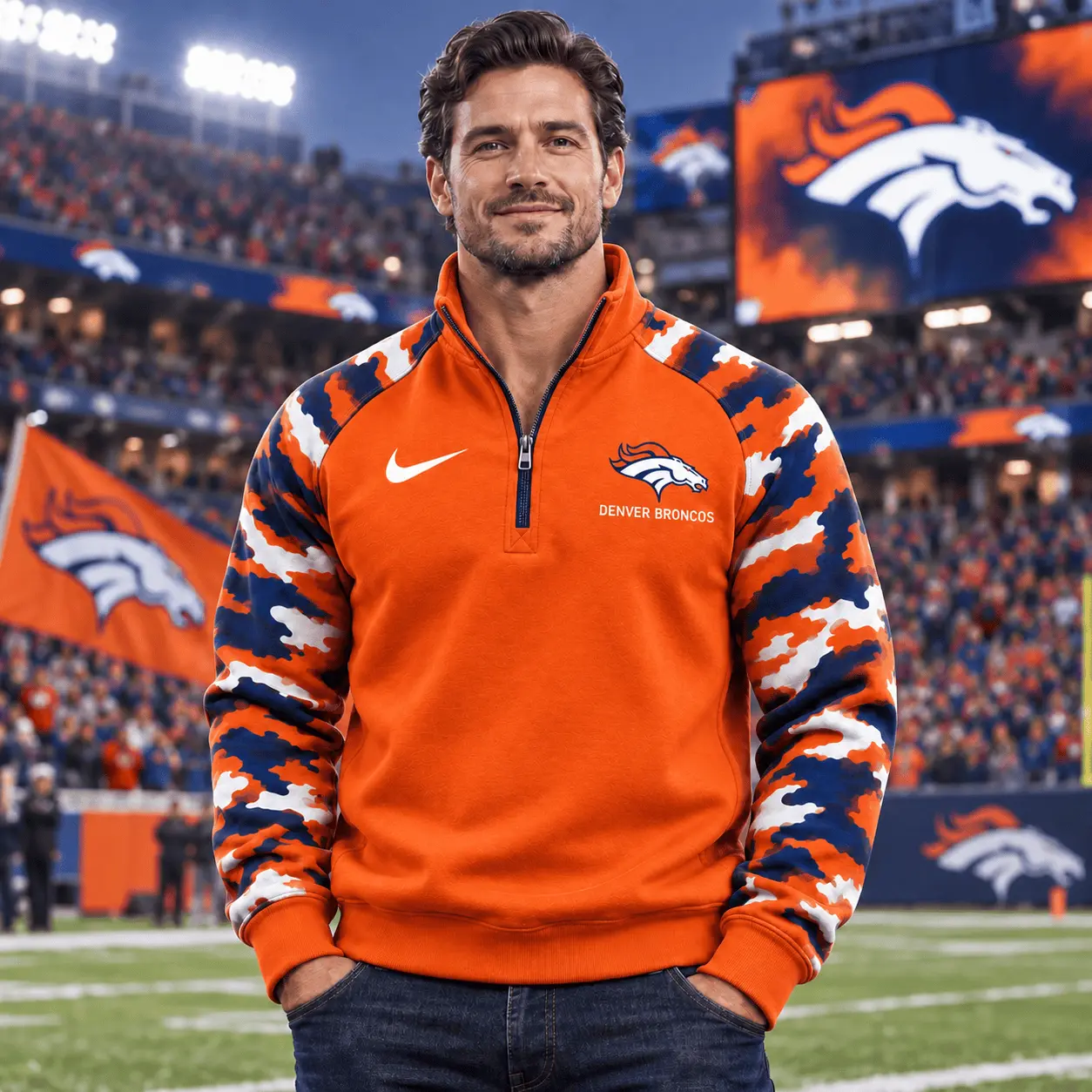 Denver Broncos | Premium NFL Camo Sleeve Quarter-Zip Sweatshirt TD - Image 2