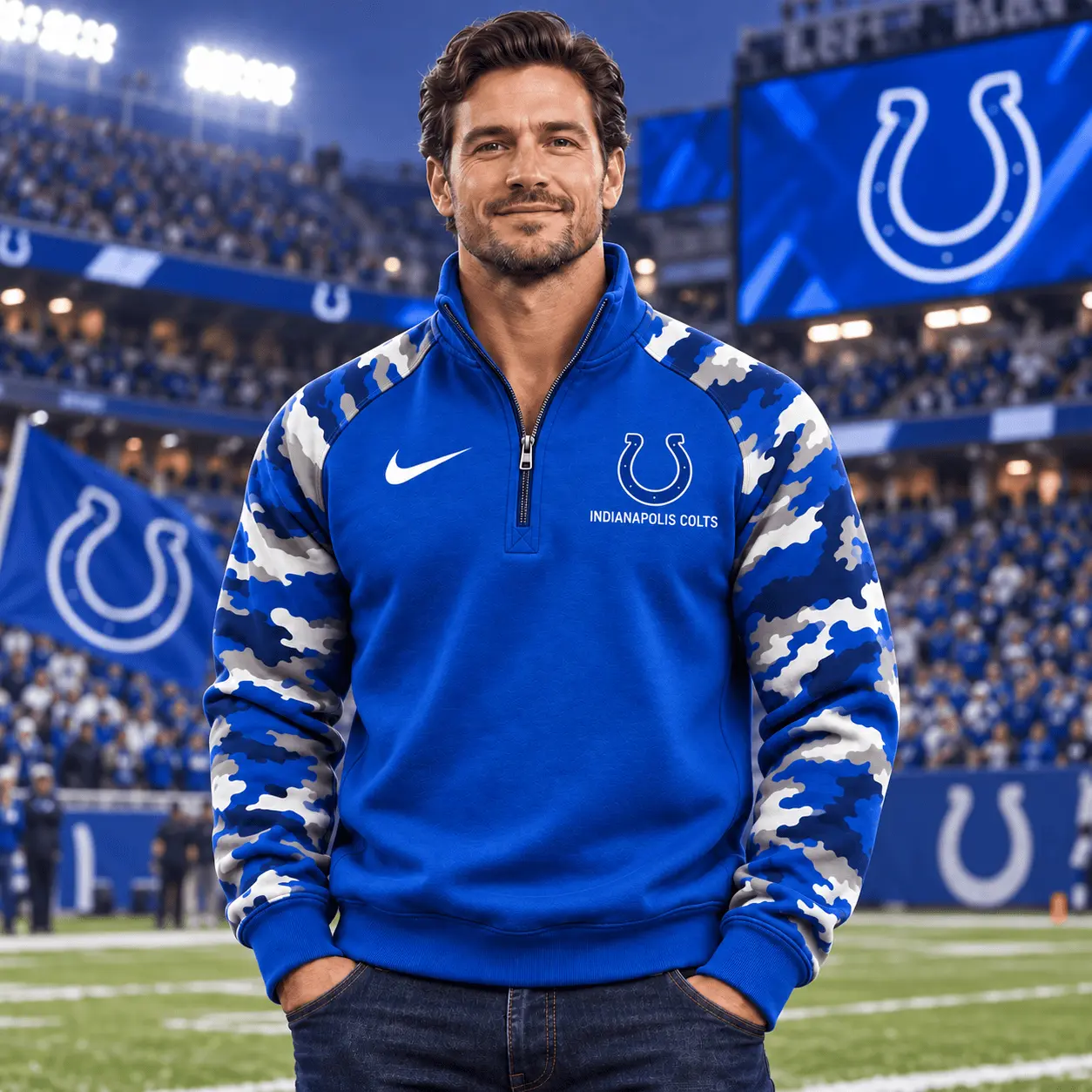 Indianapolis Colts | Premium NFL Camo Sleeve Quarter-Zip Sweatshirt TD - Image 2
