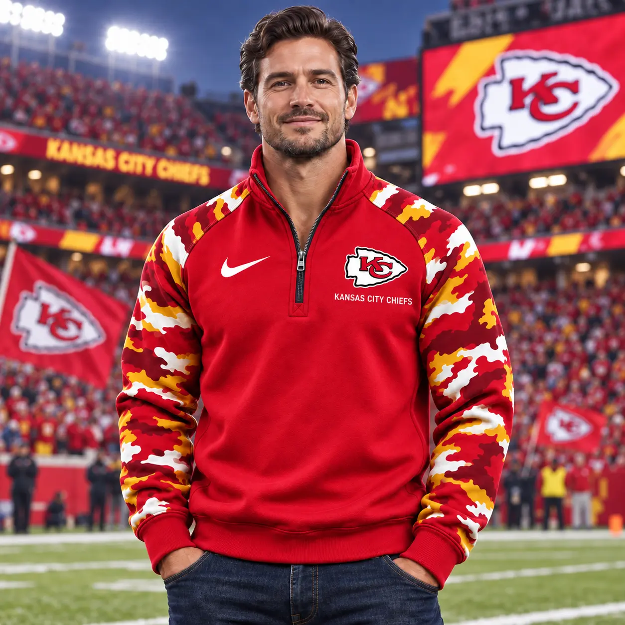 Kansas City Chiefs | Premium NFL Camo Sleeve Quarter-Zip Sweatshirt TD - Image 2