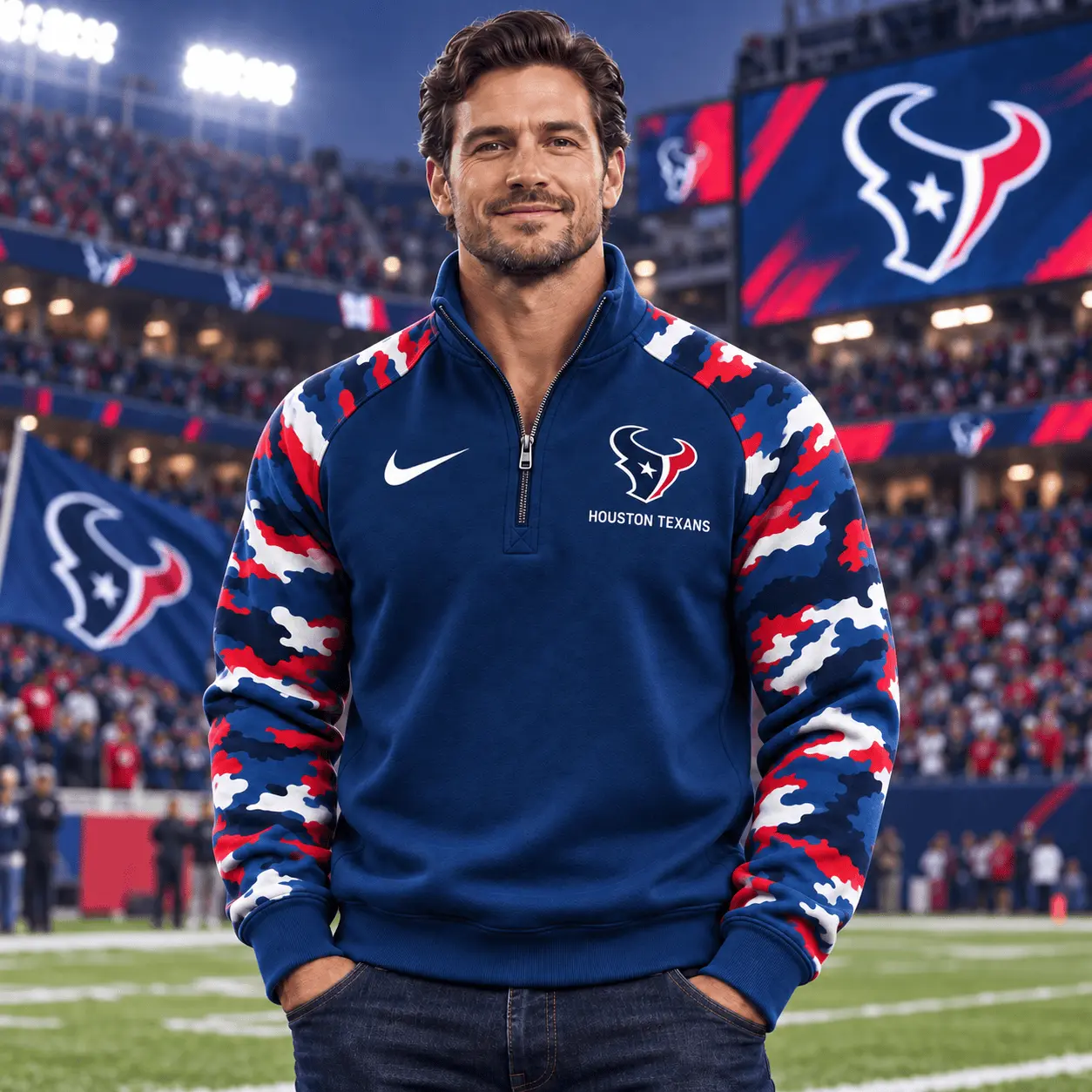 Houston Texans | Premium NFL Camo Sleeve Quarter-Zip Sweatshirt TD - Image 2