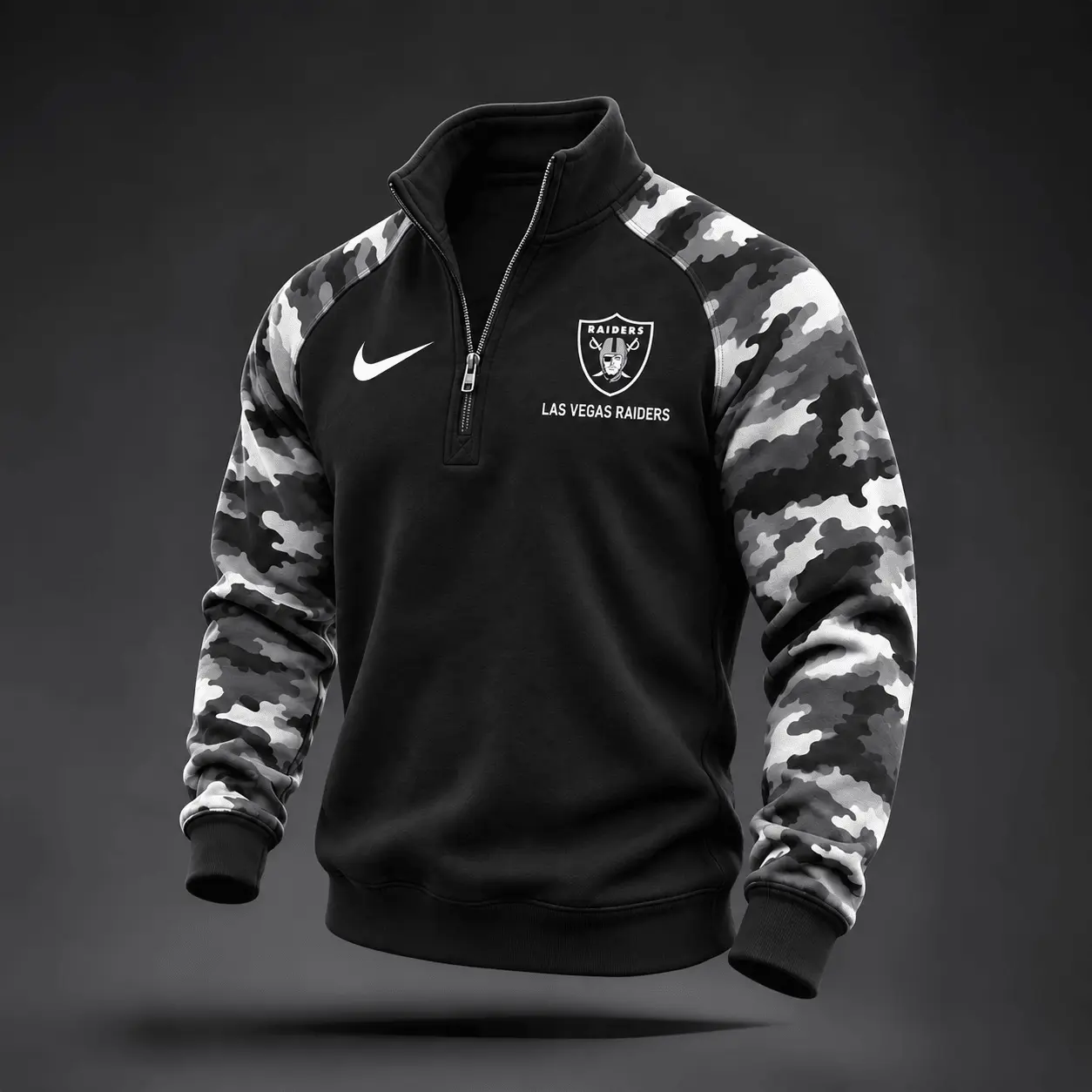 Las Vegas Raiders | Premium NFL Camo Sleeve Quarter-Zip Sweatshirt TD