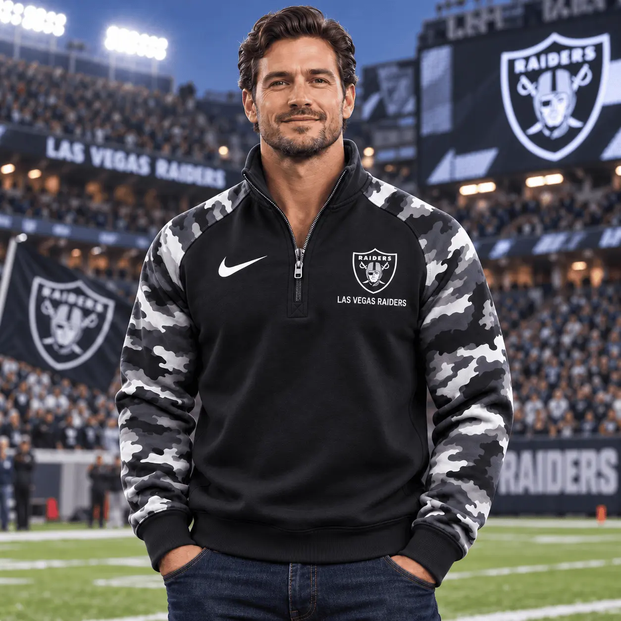 Las Vegas Raiders | Premium NFL Camo Sleeve Quarter-Zip Sweatshirt TD - Image 2