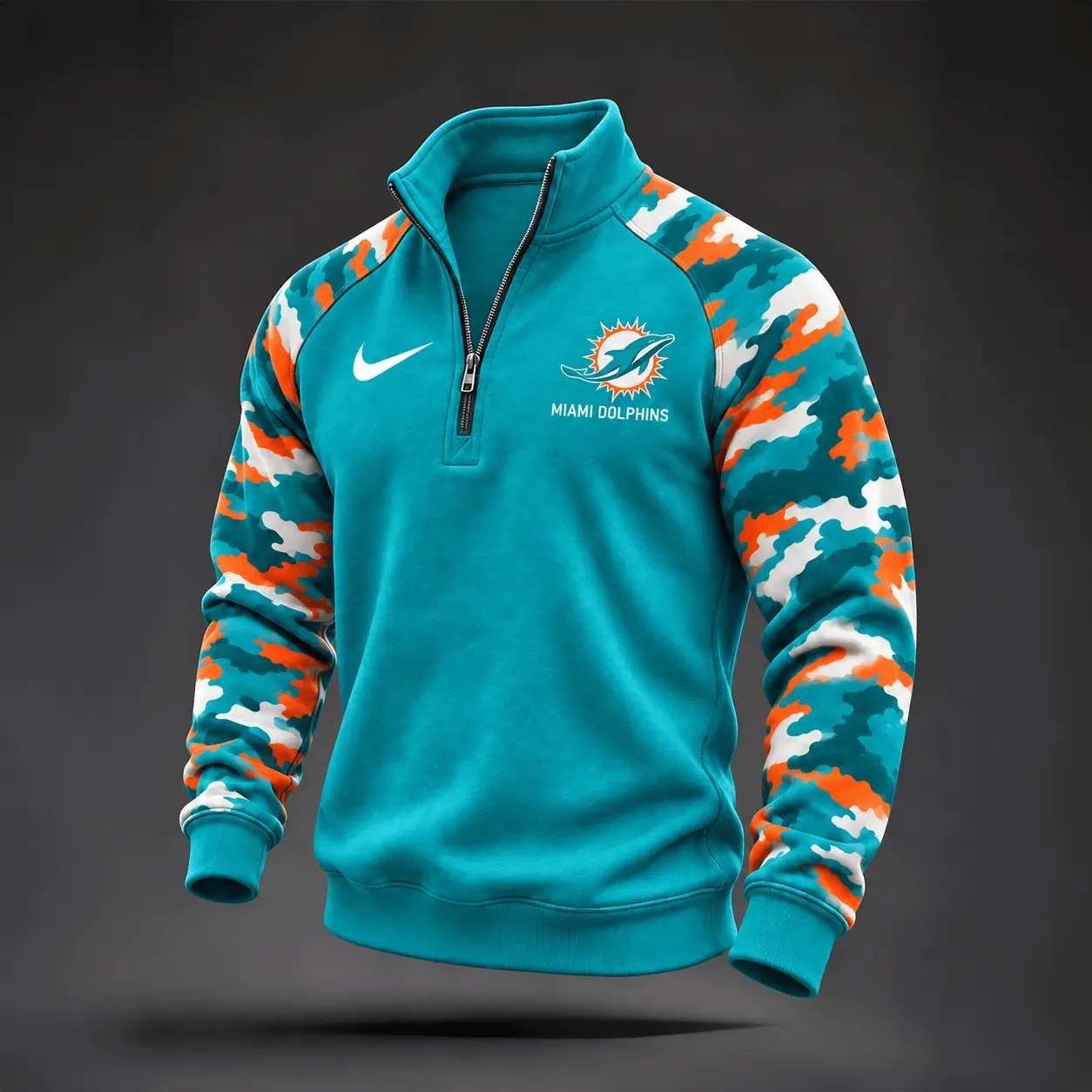 Miami Dolphins | Premium NFL Camo Sleeve Quarter-Zip Sweatshirt TD
