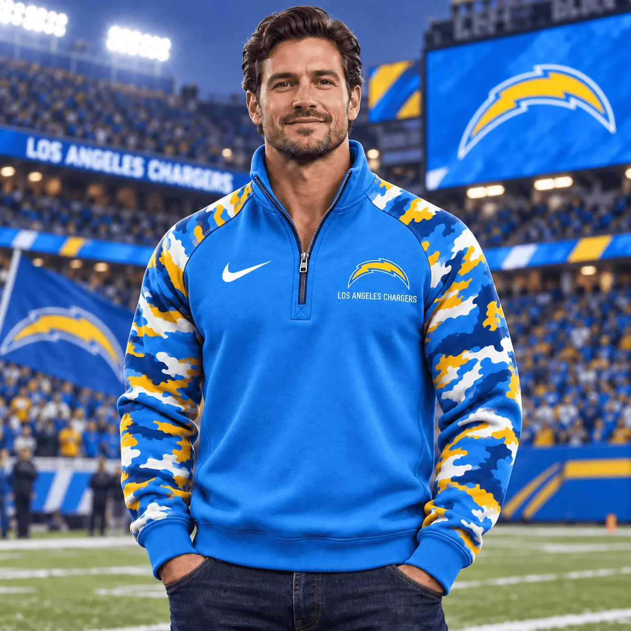 Los Angeles Chargers | Premium NFL Camo Sleeve Quarter-Zip Sweatshirt TD - Image 2