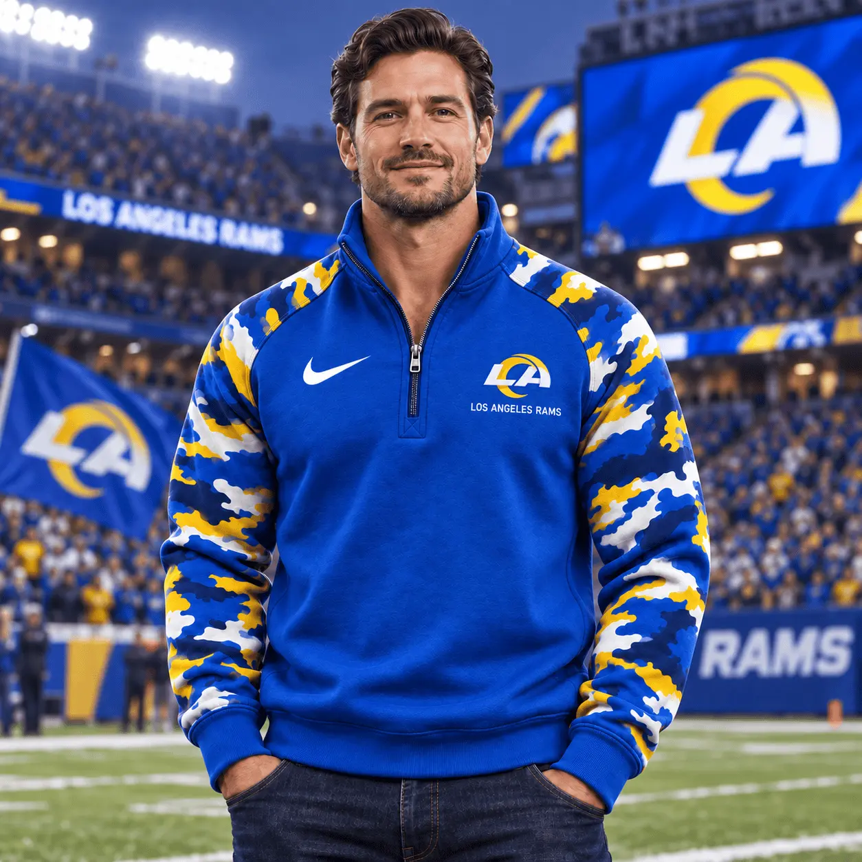 Los Angeles Rams | Premium NFL Camo Sleeve Quarter-Zip Sweatshirt TD - Image 2
