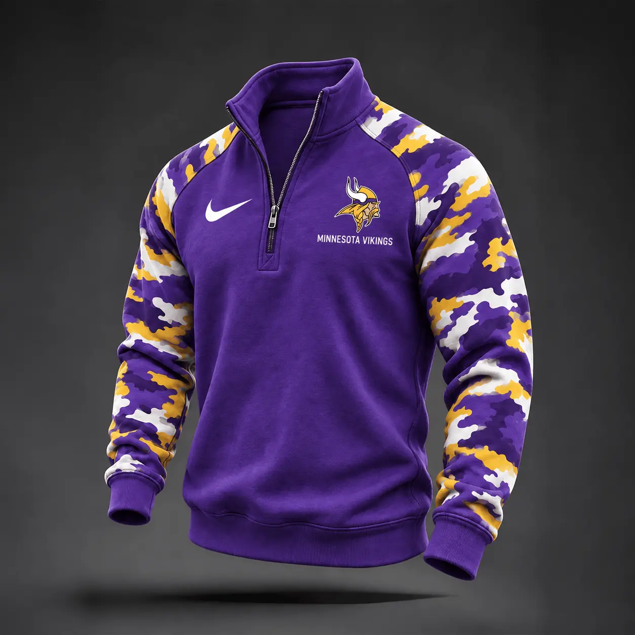 Minnesota Vikings | Premium NFL Camo Sleeve Quarter-Zip Sweatshirt TD