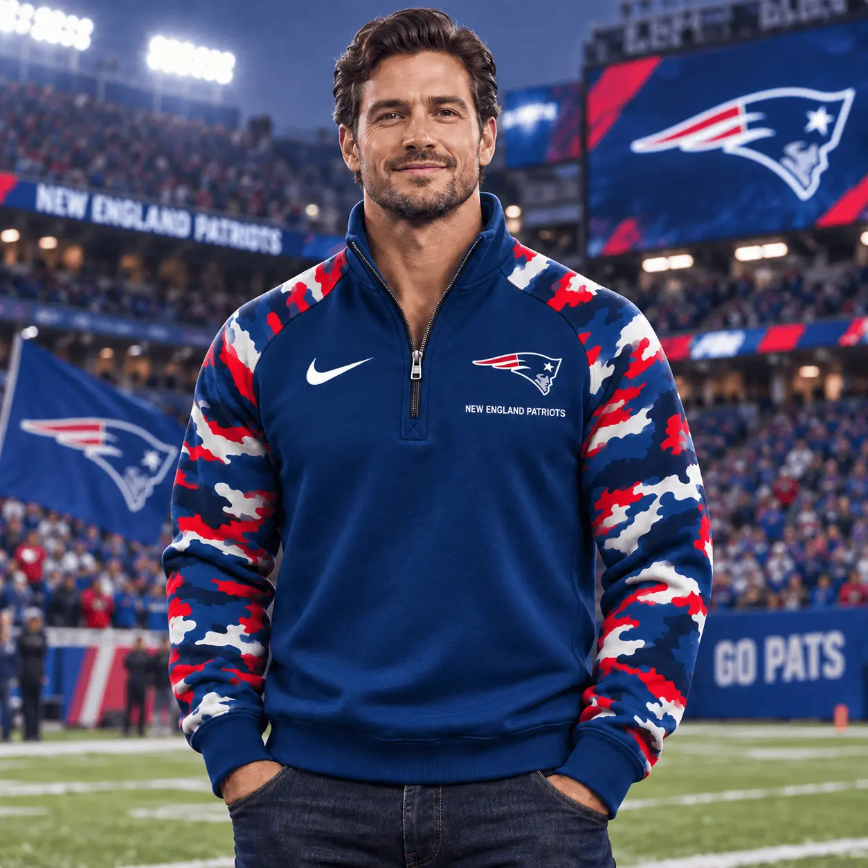New England Patriots | Premium NFL Camo Sleeve Quarter-Zip Sweatshirt TD - Image 2