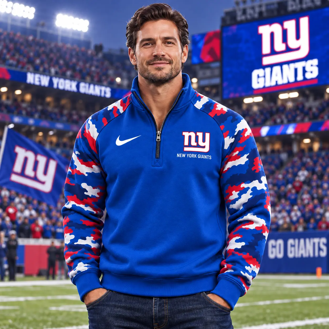 New York Giants | Premium NFL Camo Sleeve Quarter-Zip Sweatshirt TD - Image 2