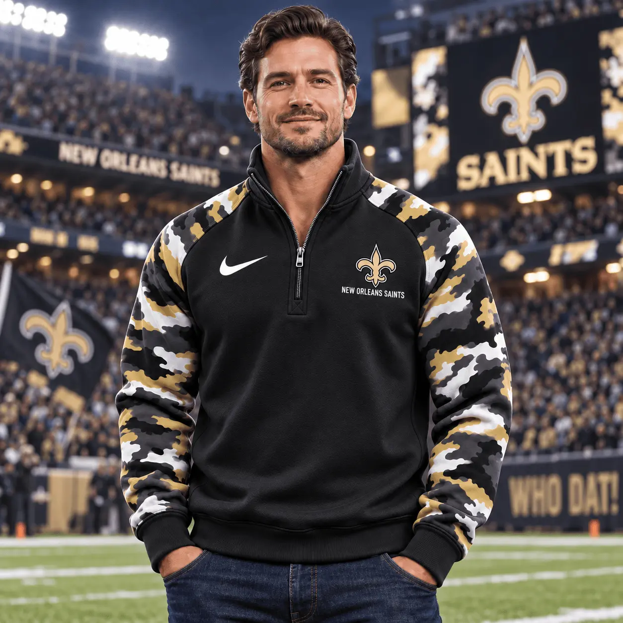 New Orleans Saints | Premium NFL Camo Sleeve Quarter-Zip Sweatshirt TD - Image 2