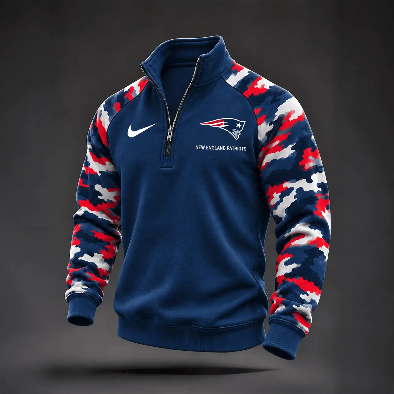 New England Patriots | Premium NFL Camo Sleeve Quarter-Zip Sweatshirt TD
