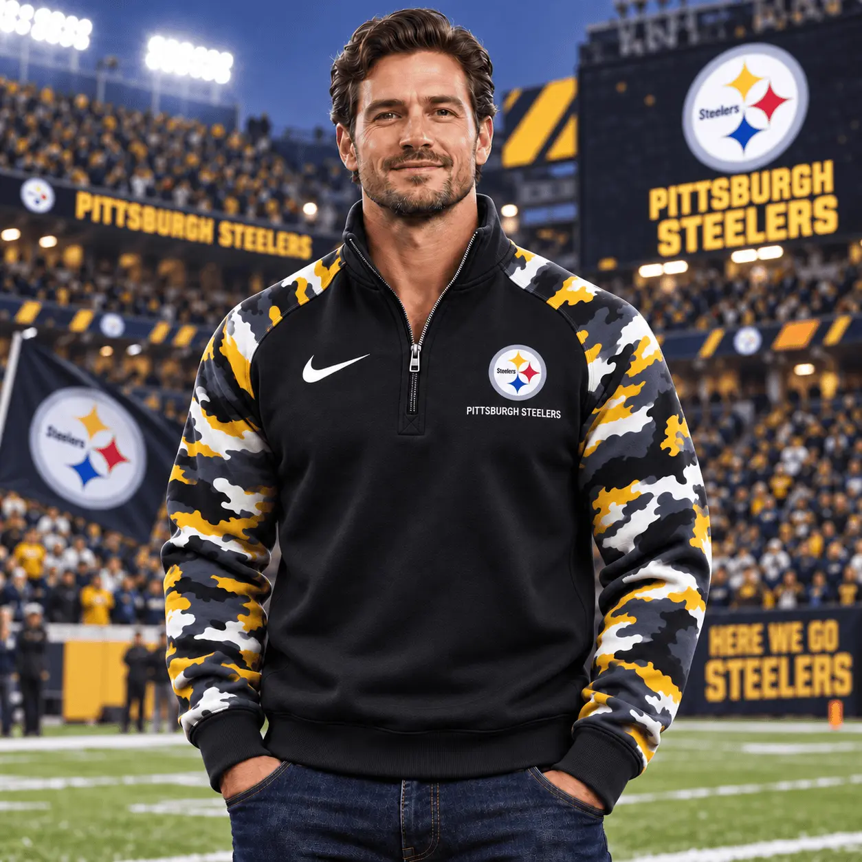 Pittsburgh Steelers | Premium NFL Camo Sleeve Quarter-Zip Sweatshirt TD - Image 2