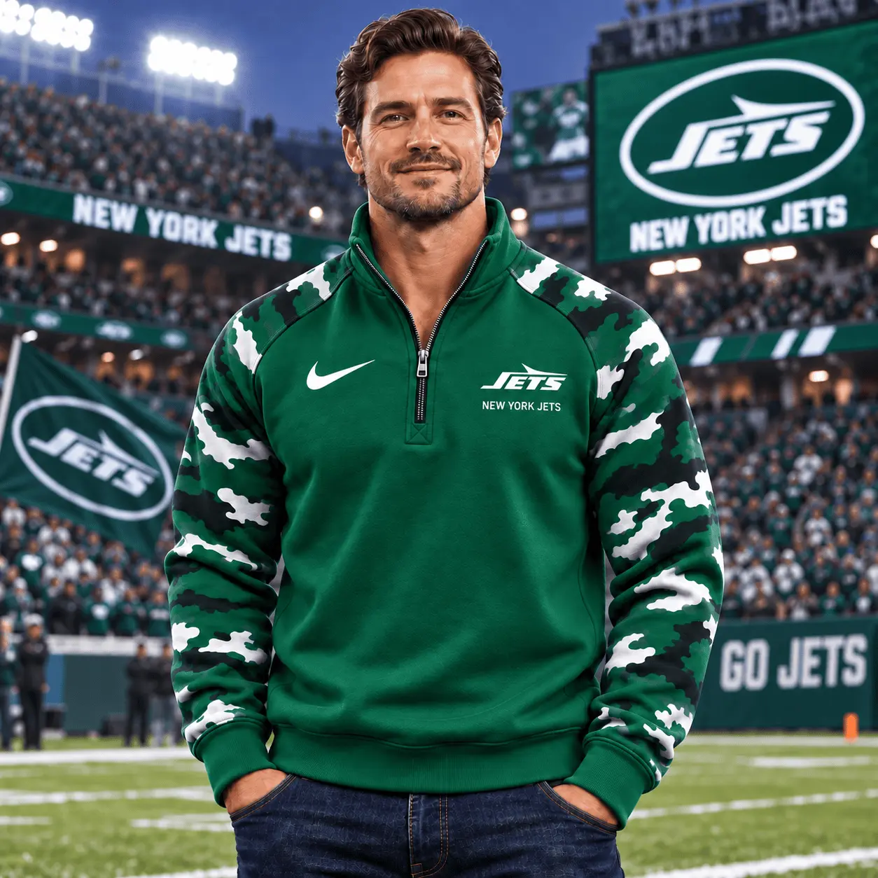 New York Jets | Premium NFL Camo Sleeve Quarter-Zip Sweatshirt TD - Image 2