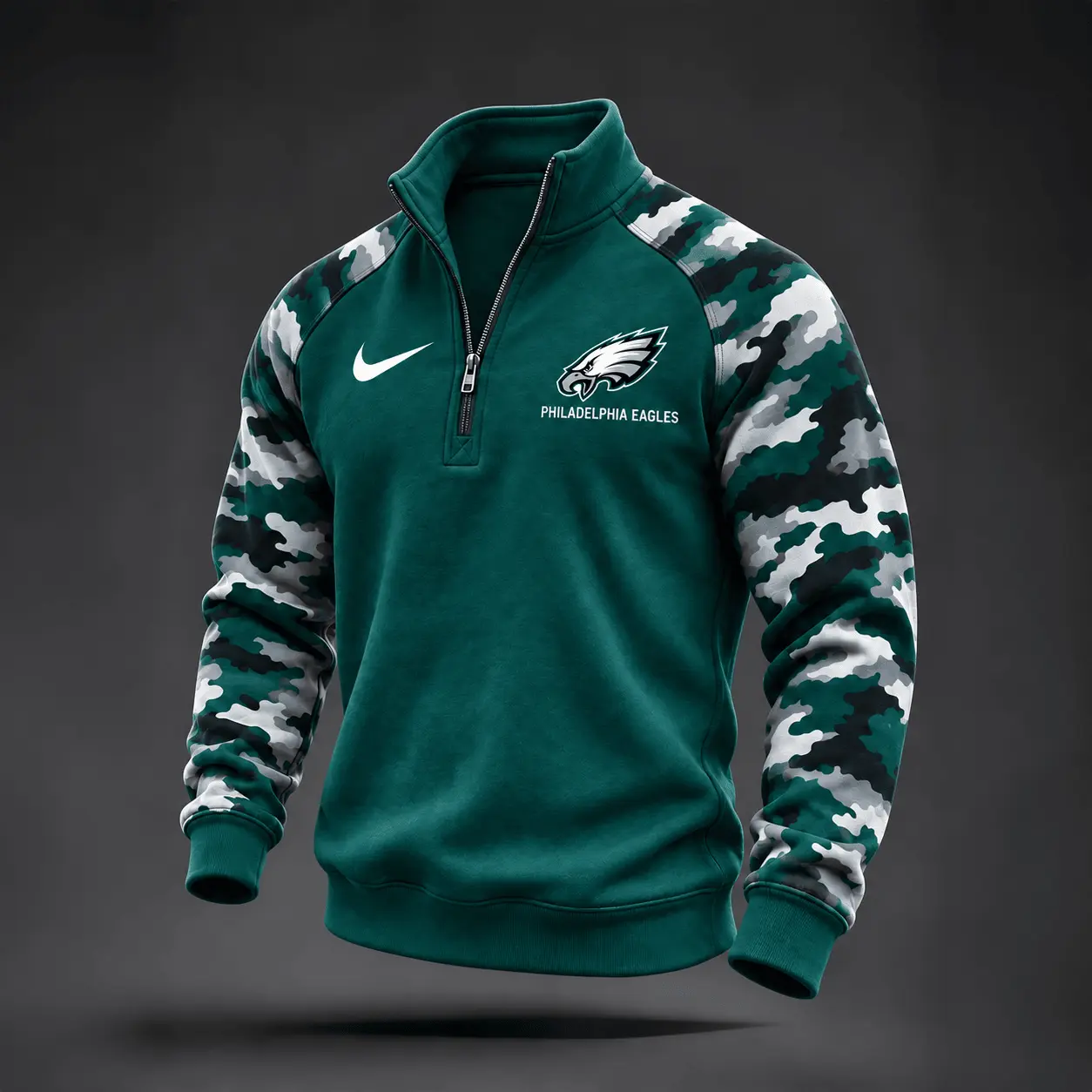 Philadelphia Eagles | Premium NFL Camo Sleeve Quarter-Zip Sweatshirt TD