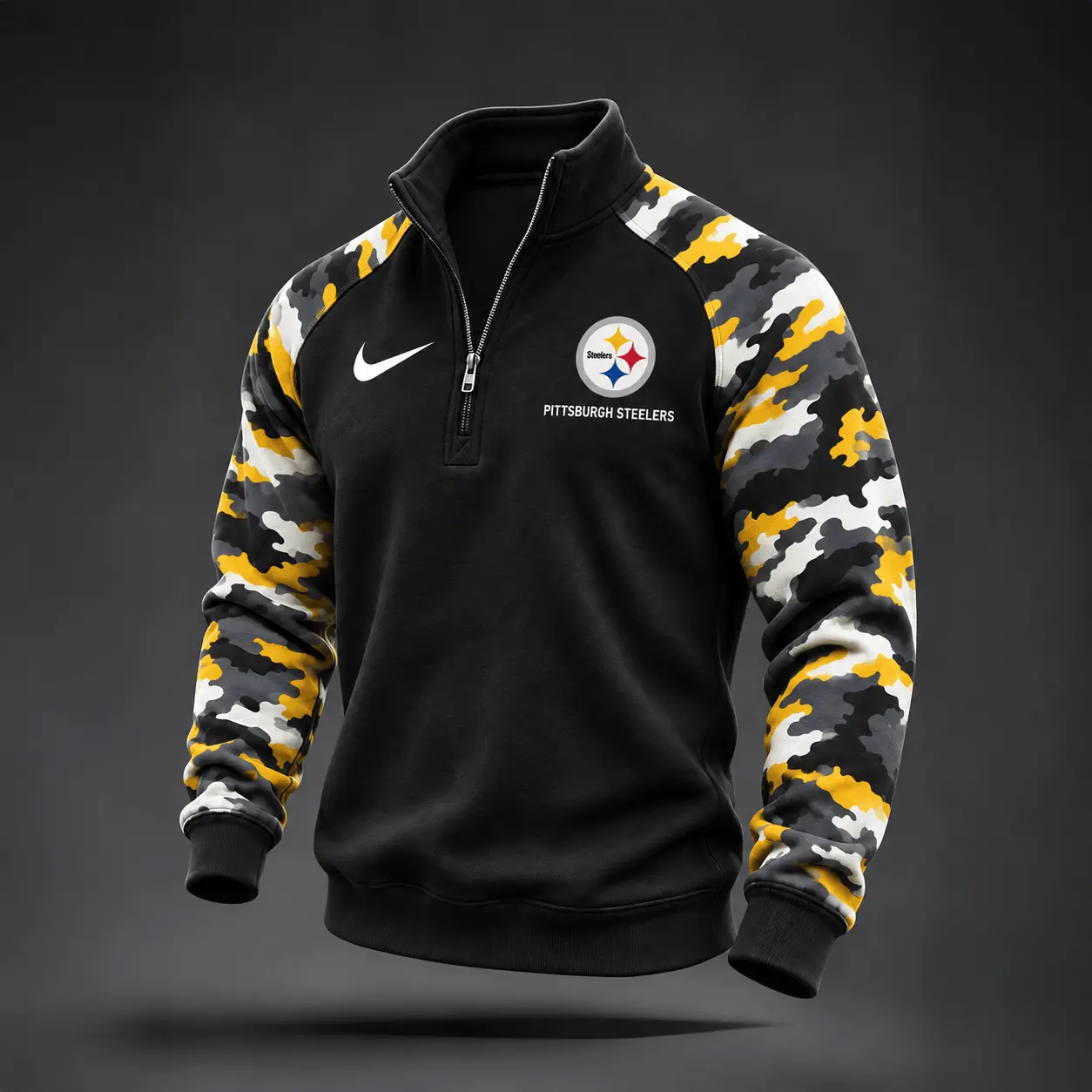 Pittsburgh Steelers | Premium NFL Camo Sleeve Quarter-Zip Sweatshirt TD
