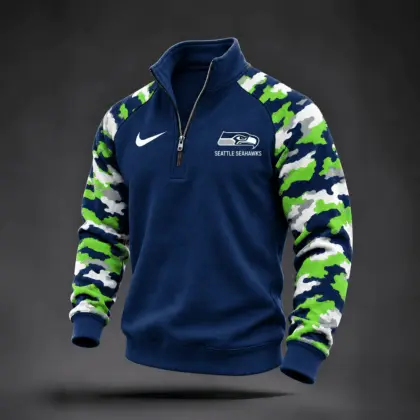 Seattle Seahawks | Premium NFL Camo Sleeve Quarter-Zip Sweatshirt TD