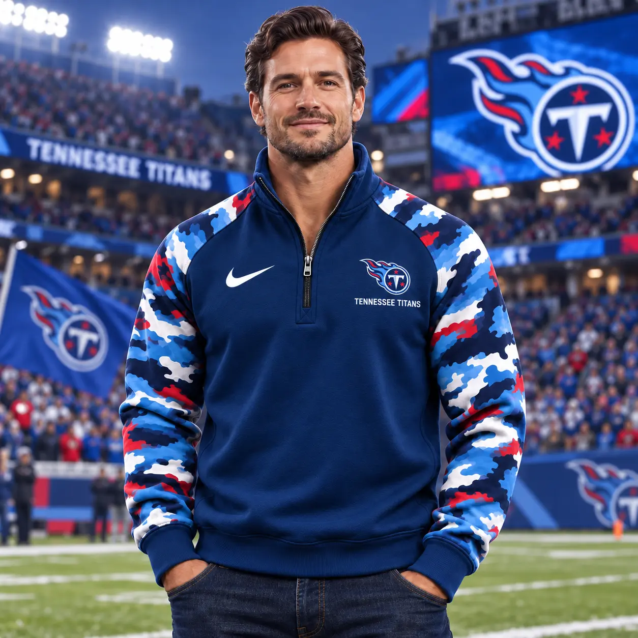 Tennessee Titans | Premium NFL Camo Sleeve Quarter-Zip Sweatshirt TD - Image 2