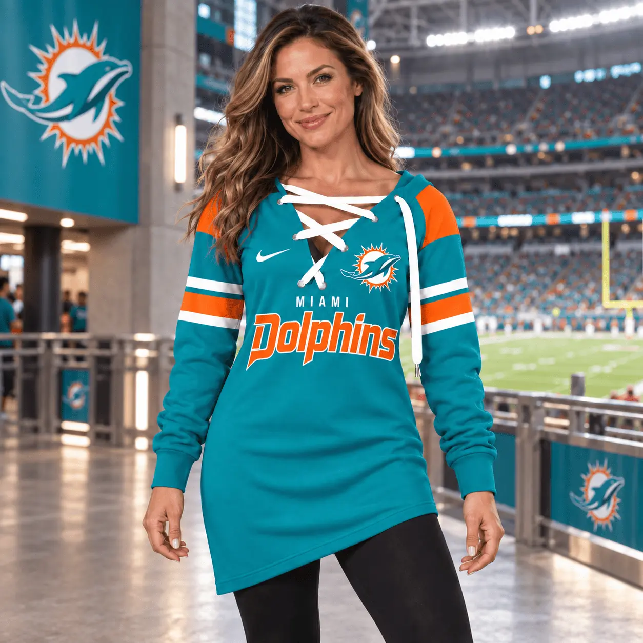 Miami Dolphins | Premium NFL Game Day Spirit Lace-Up Sweatshirt TD - Image 2