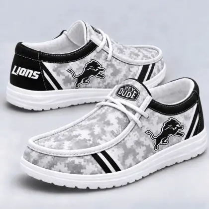 Detroit Lions | Premium NFL Team Logo Digital Camo Loafer Shoes NY