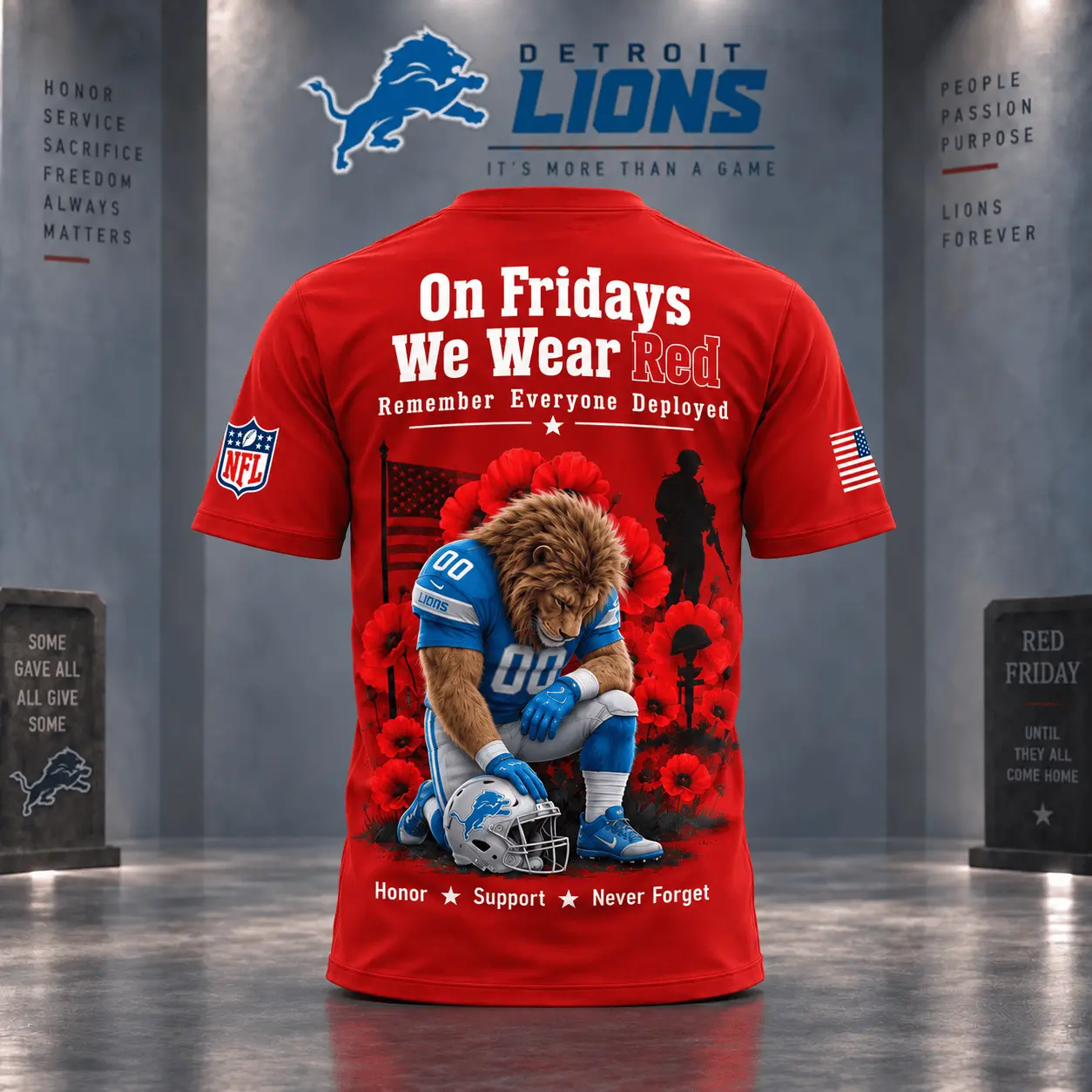 Detroit Lions | Premium NFL Red Friday 3D Shirt NY - Image 3