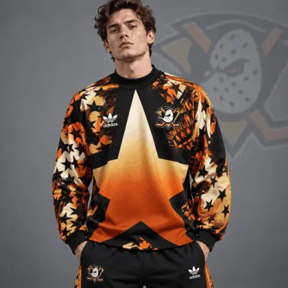 Anaheim Ducks | Premium NHL Retro Starburst All Over Print Crewneck Sweatshirt NDN