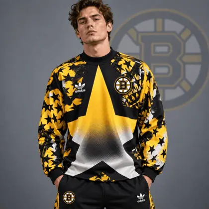 Boston Bruins | Premium NHL Retro Starburst All Over Print Crewneck Sweatshirt NDN