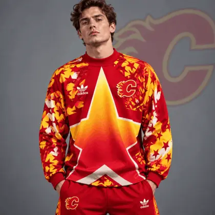 Calgary Flames | Premium NHL Retro Starburst All Over Print Crewneck Sweatshirt NDN