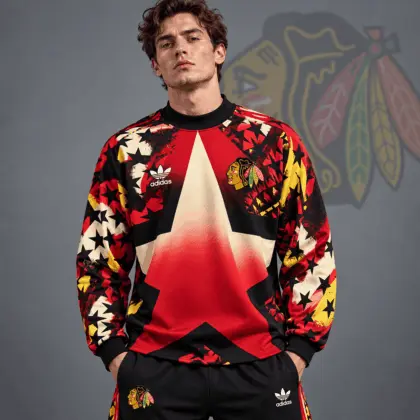 Chicago Blackhawks | Premium NHL Retro Starburst All Over Print Crewneck Sweatshirt NDN