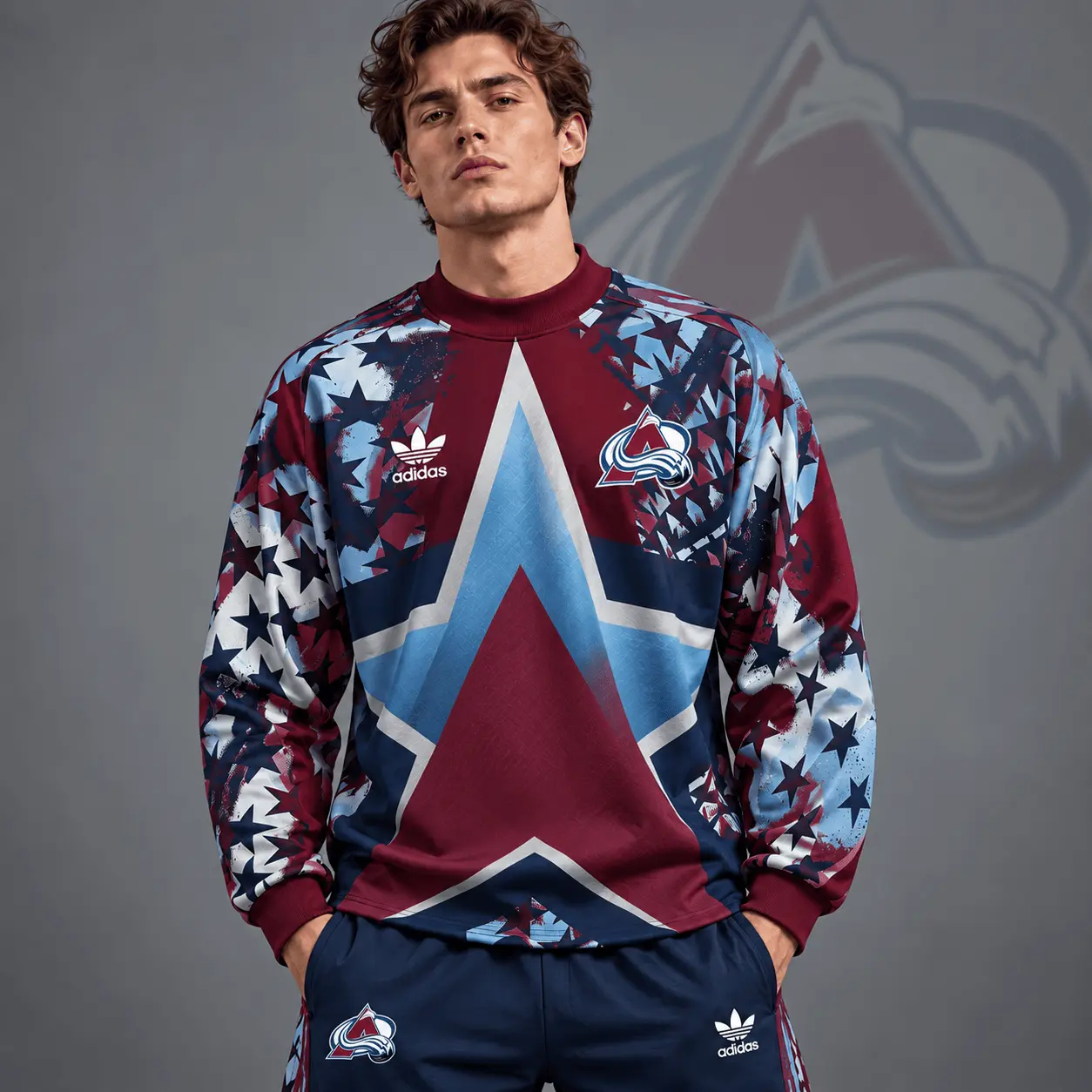 Colorado Avalanche | Premium NHL Retro Starburst All Over Print Crewneck Sweatshirt NDN