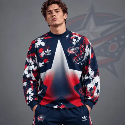Columbus Blue Jackets | Premium NHL Retro Starburst All Over Print Crewneck Sweatshirt NDN