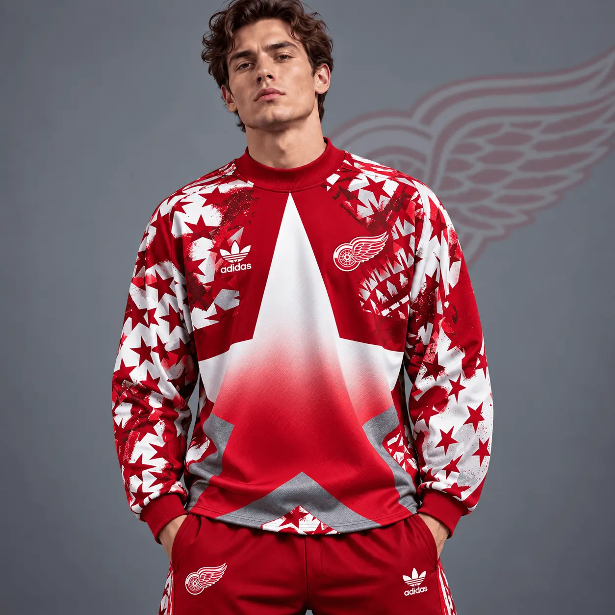 Detroit Red Wings | Premium NHL Retro Starburst All Over Print Crewneck Sweatshirt NDN