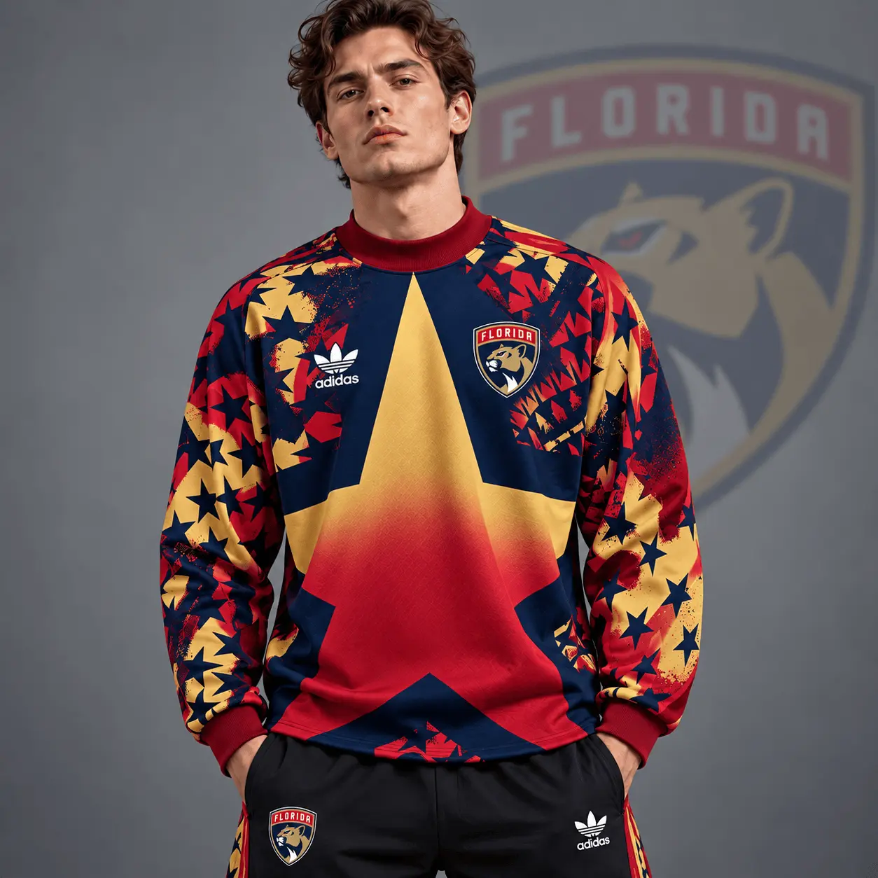 Florida Panthers | Premium NHL Retro Starburst All Over Print Crewneck Sweatshirt NDN