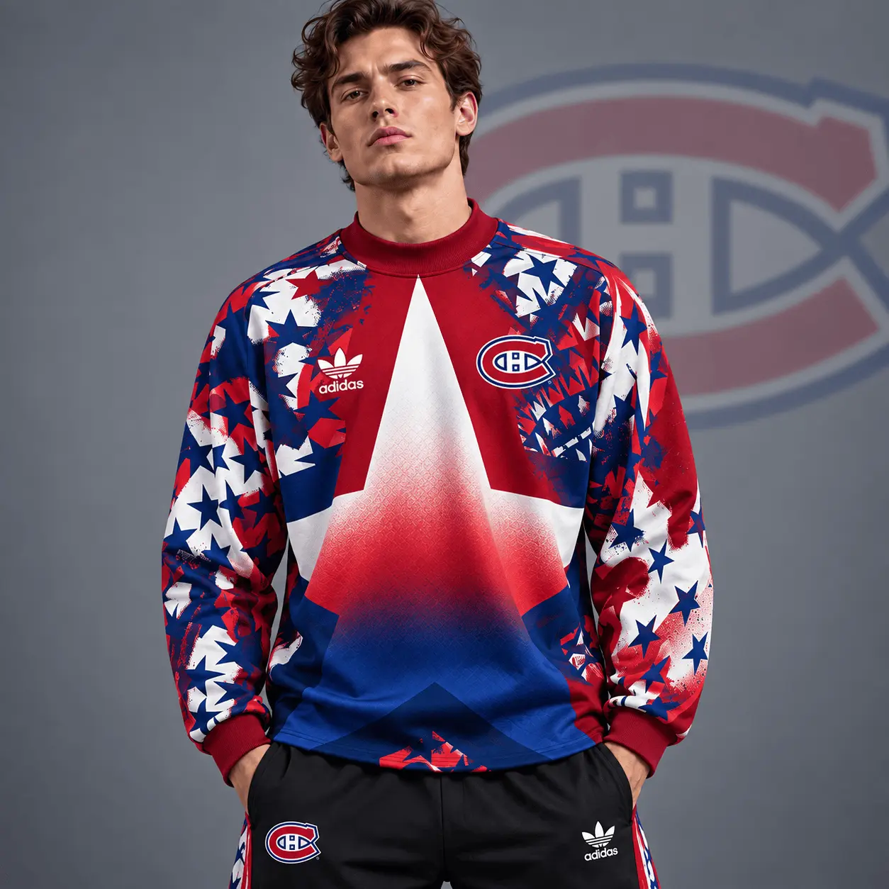 Montreal Canadiens | Premium NHL Retro Starburst All Over Print Crewneck Sweatshirt NDN