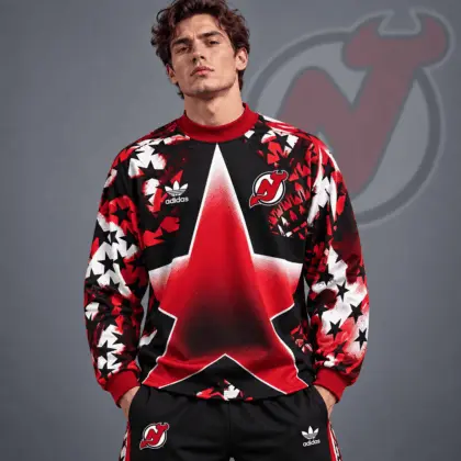 New Jersey Devils | Premium NHL Retro Starburst All Over Print Crewneck Sweatshirt NDN
