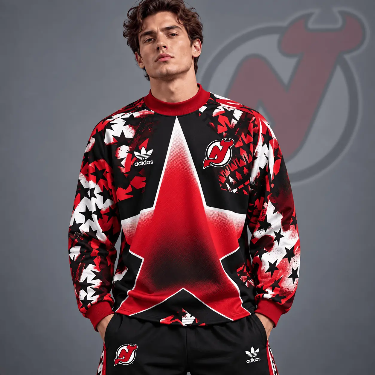 New Jersey Devils | Premium NHL Retro Starburst All Over Print Crewneck Sweatshirt NDN