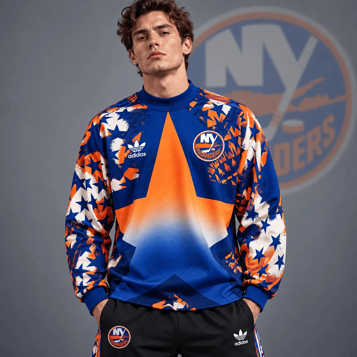 New York Islanders | Premium NHL Retro Starburst All Over Print Crewneck Sweatshirt NDN