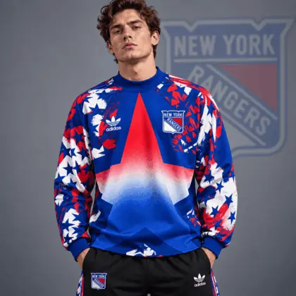 New York Rangers | Premium NHL Retro Starburst All Over Print Crewneck Sweatshirt NDN