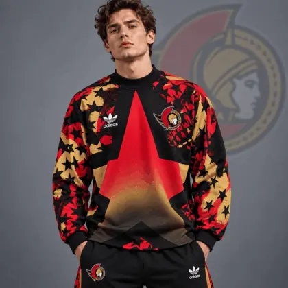 Ottawa Senators | Premium NHL Retro Starburst All Over Print Crewneck Sweatshirt NDN