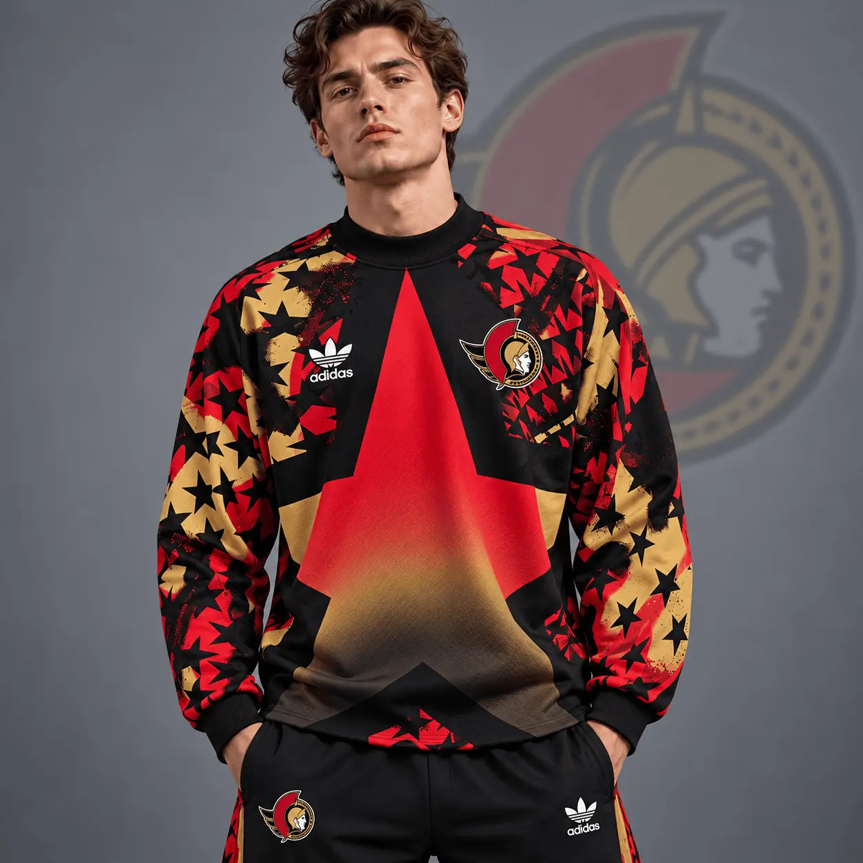 Ottawa Senators | Premium NHL Retro Starburst All Over Print Crewneck Sweatshirt NDN
