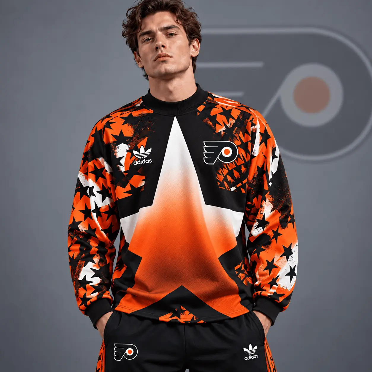 Philadelphia Flyers | Premium NHL Retro Starburst All Over Print Crewneck Sweatshirt NDN