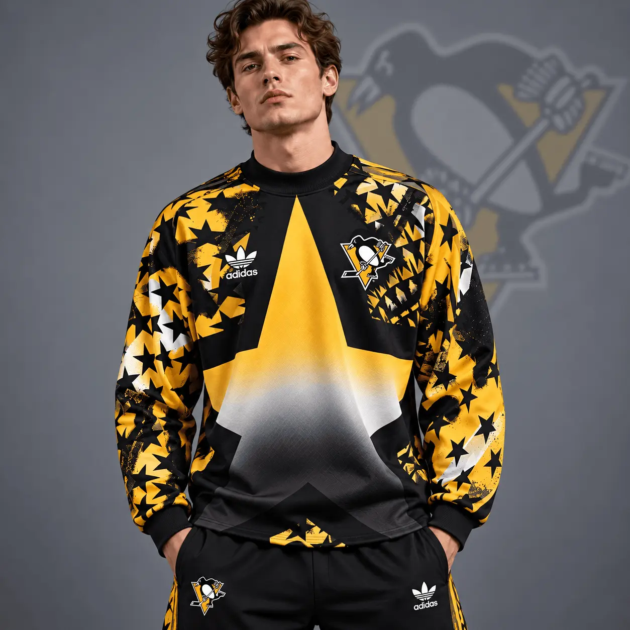 Pittsburgh Penguins | Premium NHL Retro Starburst All Over Print Crewneck Sweatshirt NDN