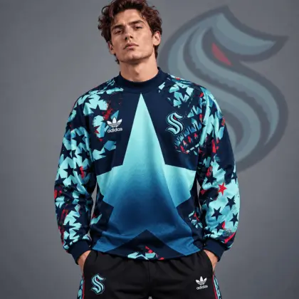 Seattle Kraken | Premium NHL Retro Starburst All Over Print Crewneck Sweatshirt NDN