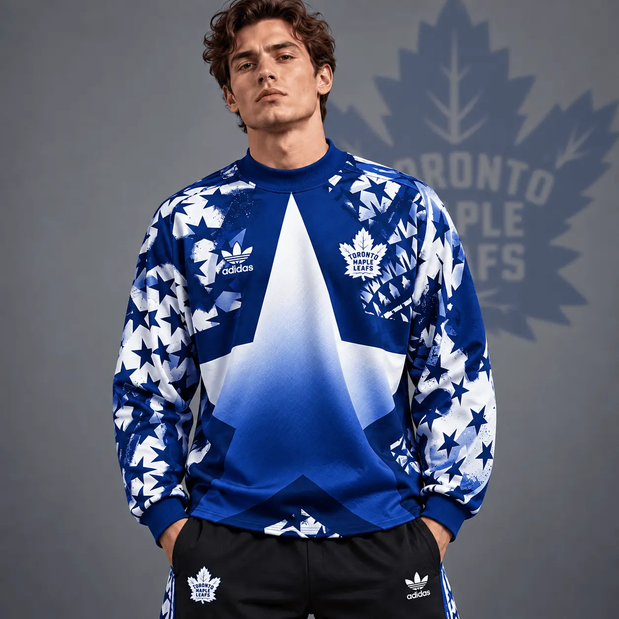 Toronto Maple Leafs | Premium NHL Retro Starburst All Over Print Crewneck Sweatshirt NDN