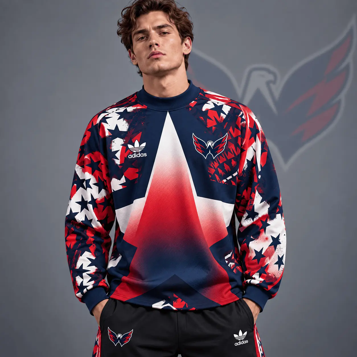 Washington Capitals | Premium NHL Retro Starburst All Over Print Crewneck Sweatshirt NDN