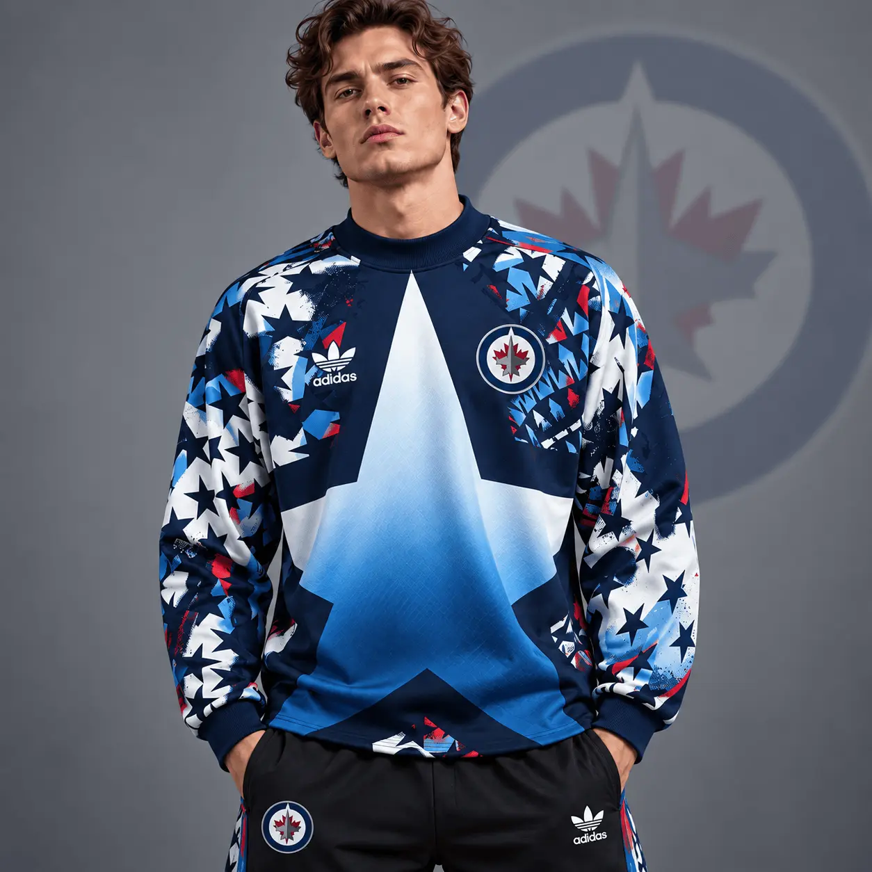 Winnipeg Jets | Premium NHL Retro Starburst All Over Print Crewneck Sweatshirt NDN