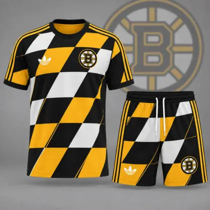 Boston Bruins | Premium NHL Geometric Colorblock T-Shirt & Shorts Set NDN