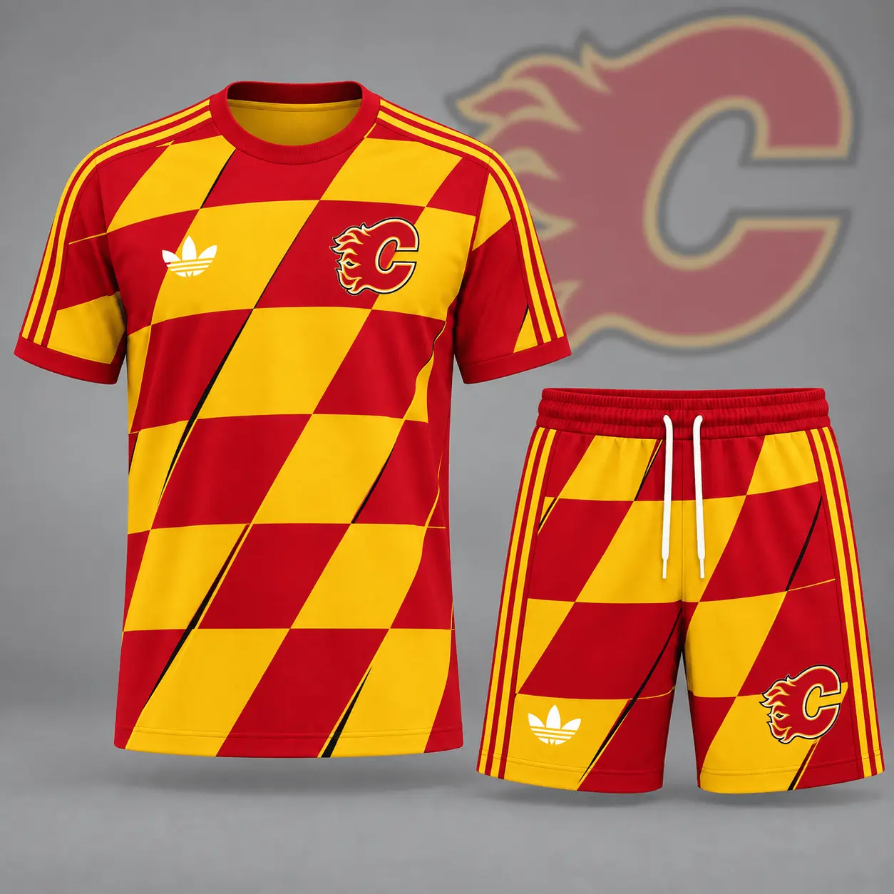 Calgary Flames | Premium NHL Geometric Colorblock T-Shirt & Shorts Set NDN