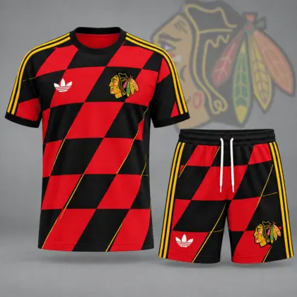 Chicago Blackhawks | Premium NHL Geometric Colorblock T-Shirt & Shorts Set NDN