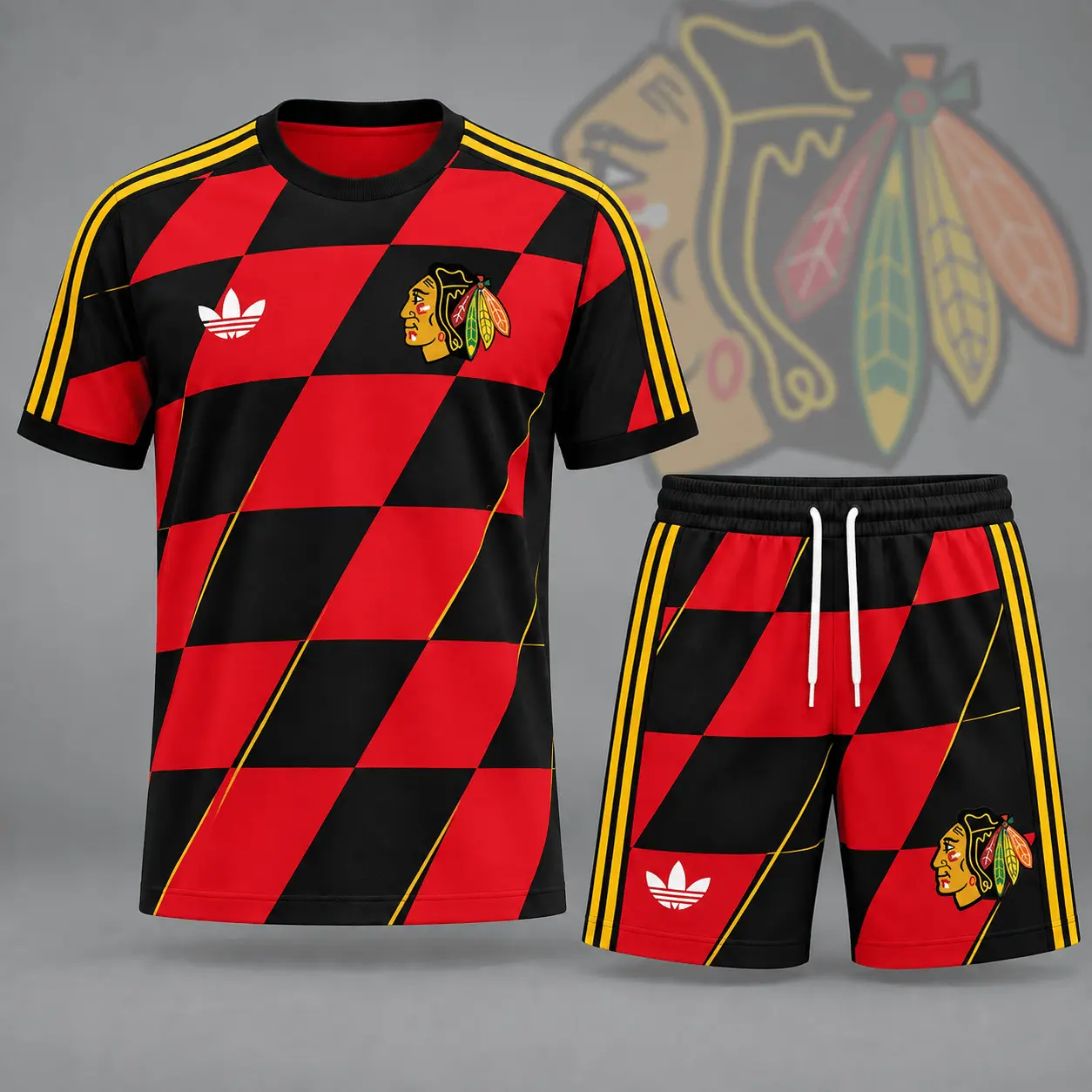 Chicago Blackhawks | Premium NHL Geometric Colorblock T-Shirt & Shorts Set NDN