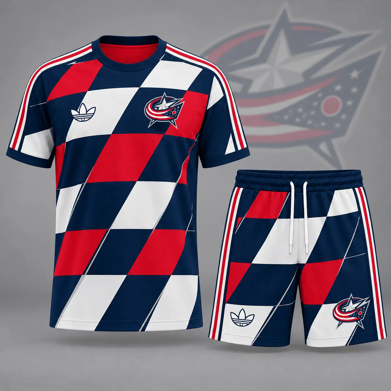Columbus Blue Jackets | Premium NHL Geometric Colorblock T-Shirt & Shorts Set NDN