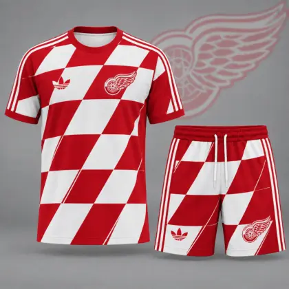 Detroit Red Wings | Premium NHL Geometric Colorblock T-Shirt & Shorts Set NDN